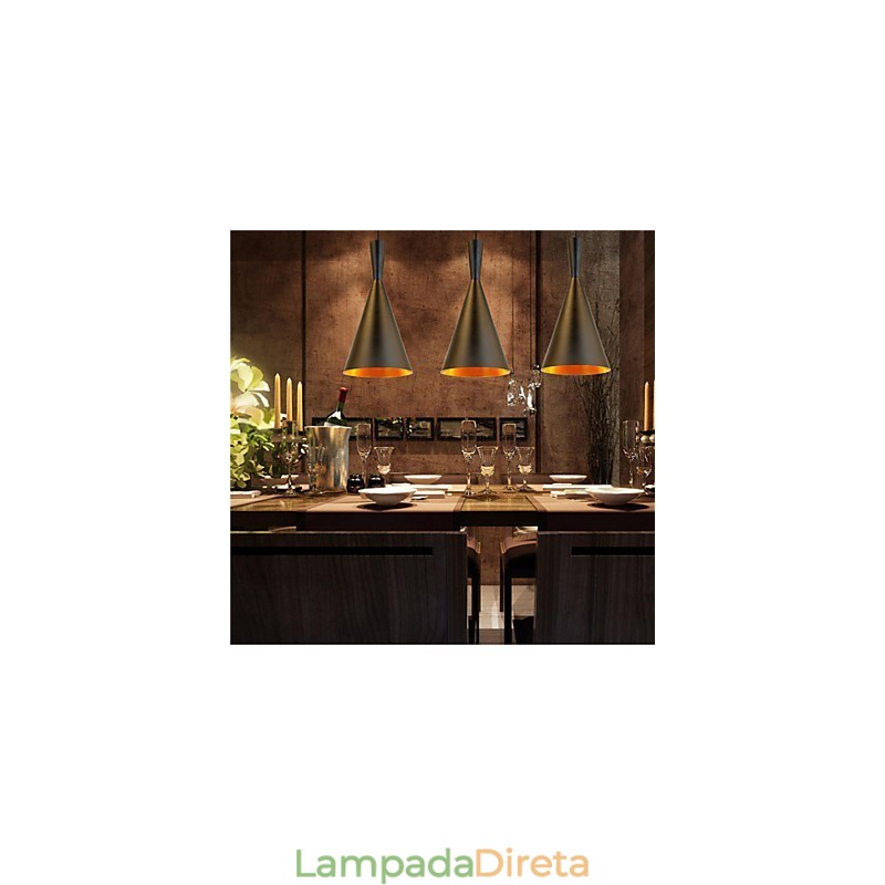 Luminária pendente retrô vintage Tom Dixon design preto branco tipo C luminárias pendentes café