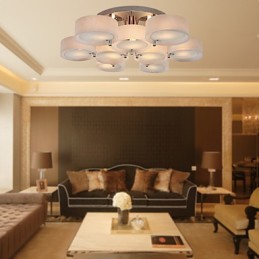 Lustre moderno contemporâneo de metal cromado com montagem embutida