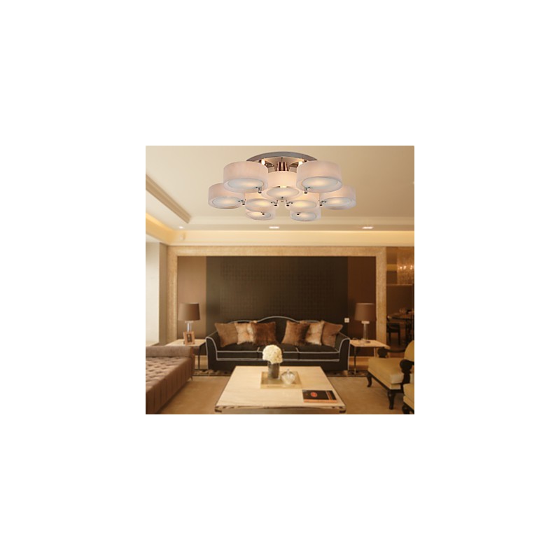 Lustre moderno contemporâneo de metal cromado com montagem embutida