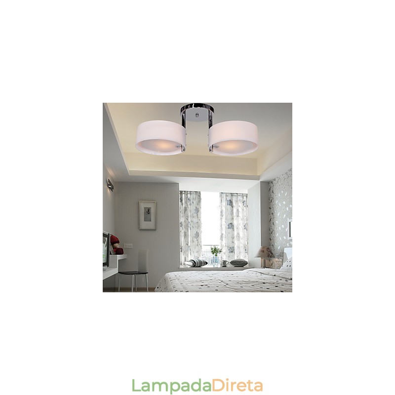 Lustre moderno contemporâneo de metal cromado com montagem embutida