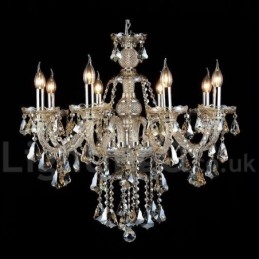 Lustre moderno de cristal K9 cor conhaque retrô com 8 luzes