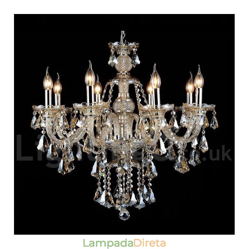 Lustre moderno de cristal K9 cor conhaque retrô com 8 luzes