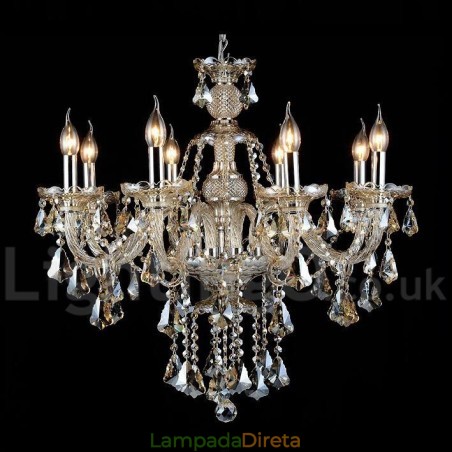 Lustre moderno de cristal K9 cor conhaque retrô com 8 luzes Lustre moderno de cristal K9 cor conhaque retrô com 8 luzes