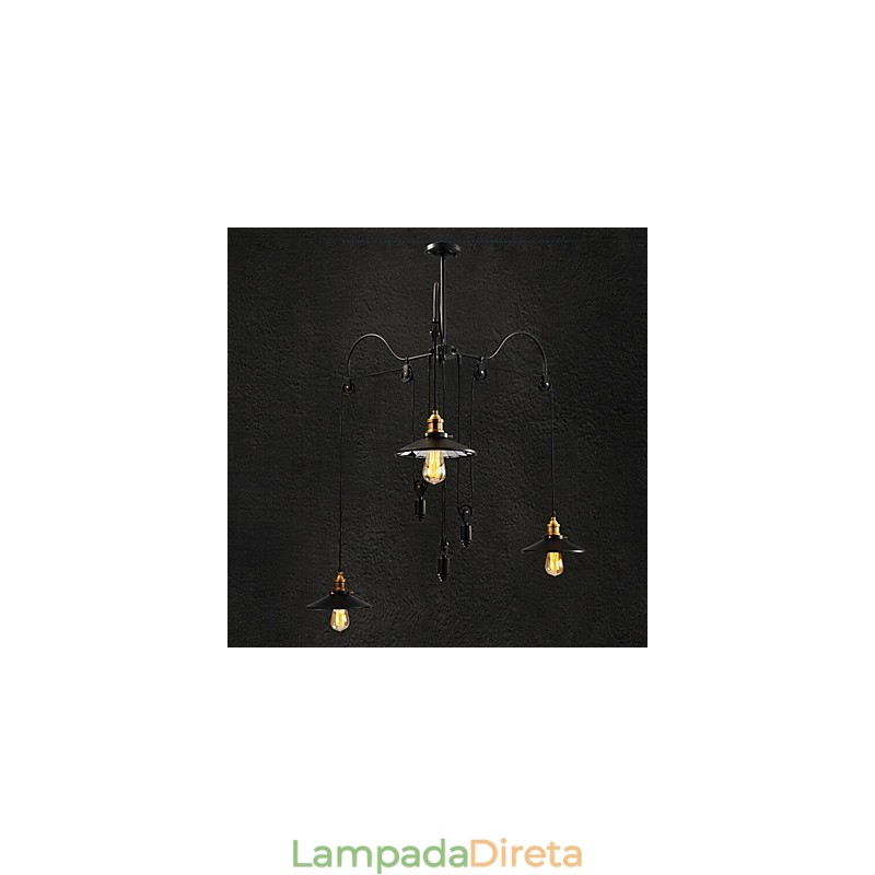 Luminária pendente vintage Pully 3 ilhas Foyer Metal + abajur interno Galss