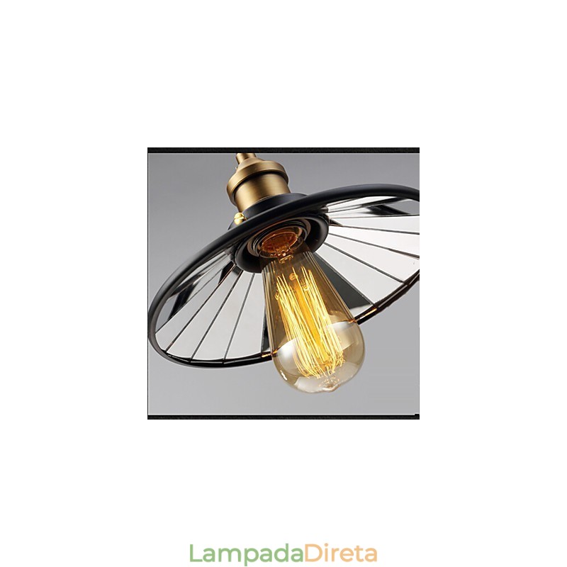 Luminária pendente vintage Pully 3 ilhas Foyer Metal + abajur interno Galss