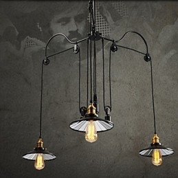 Luminária pendente vintage Pully 3 ilhas Foyer Metal + abajur interno Galss