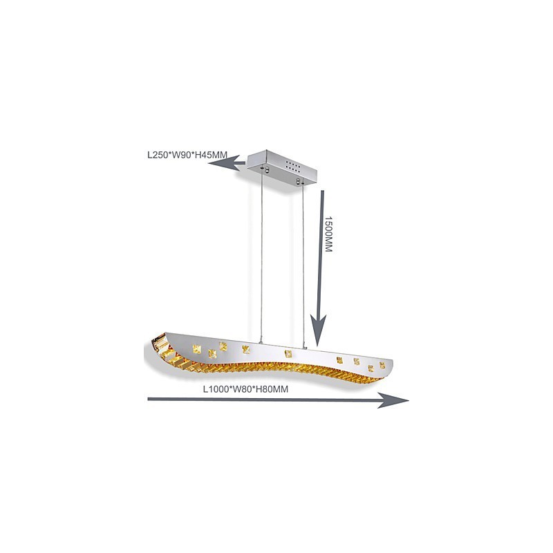 Luminária pendente de cristal Luminária pendente de metal cromado Cristal âmbar ou transparente