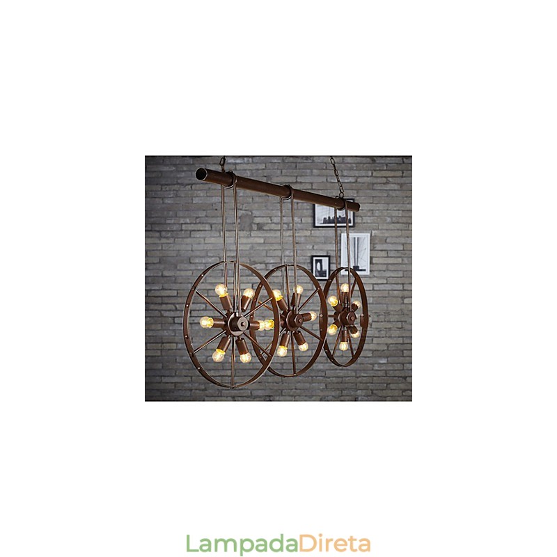 Lustre de café retrô com roda de ferro Lustre