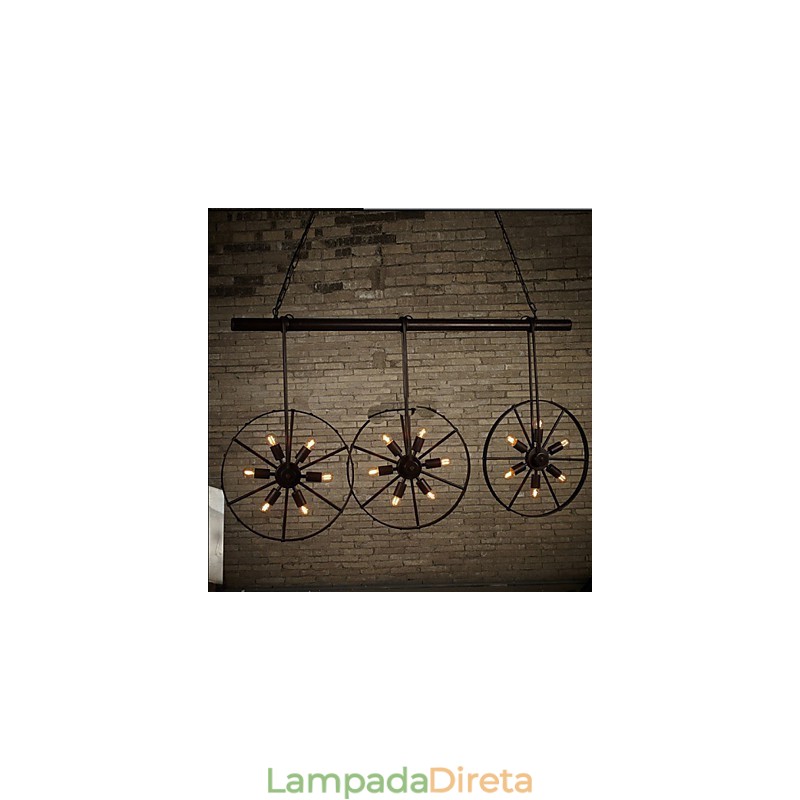 Lustre de café retrô com roda de ferro Lustre