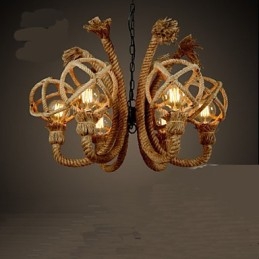 Lustre rural americano de corda de cânhamo com arte em ferro vintage