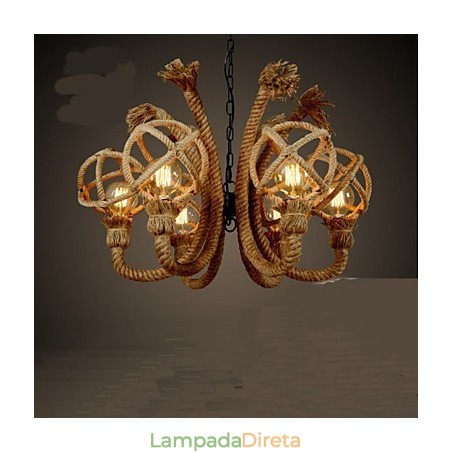 Lustre rural americano de corda de cânhamo com arte em ferro vintage Lustre rural americano de corda de cânhamo com arte em ferro vintage