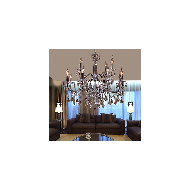 Lustre de Cristal Moderno 2 Níveis Sala 12 Luzes