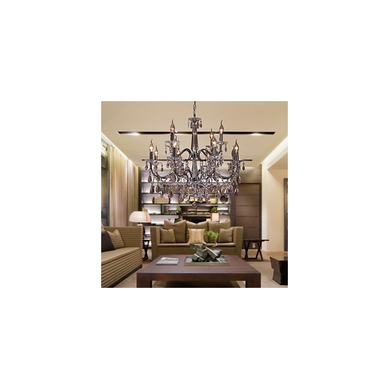 Lustre de Cristal Moderno 2 Níveis Sala 12 Luzes