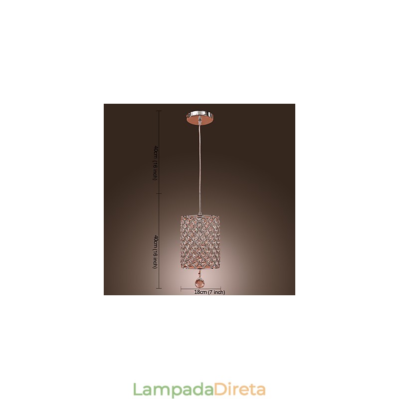 Luminária pendente de cristal estilo cilindro