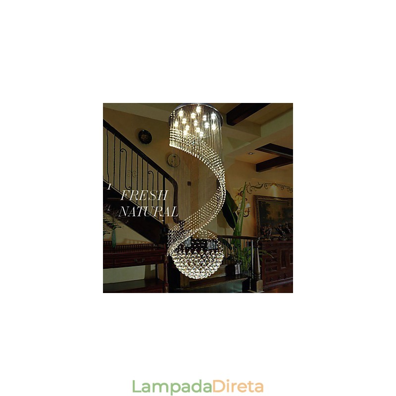 Lustre de cristal moderno, luminária pendente, luminárias de teto suspensas com fonte, cristal K9 transparente