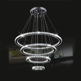 Luminária pendente de cristal para teto, cristal transparente, redondo, 4 anéis, 40 cm, 60 cm, 80 cm, luminárias de fonte