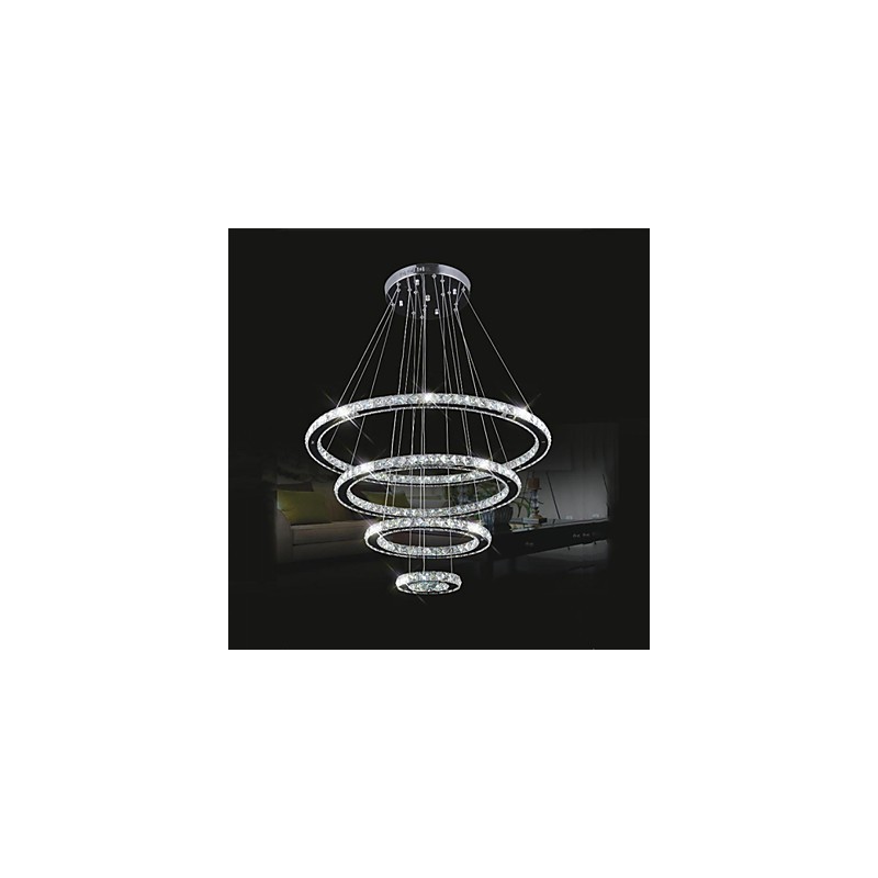 Luminária pendente de cristal para teto, cristal transparente, redondo, 4 anéis, 40 cm, 60 cm, 80 cm, luminárias de fonte