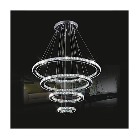 Luminária pendente de cristal para teto, cristal transparente, redondo, 4 anéis, 40 cm, 60 cm, 80 cm, luminárias de fonte Luminária pendente de cristal para teto, cristal transparente, redondo, 4 anéis, 40 cm, 60 cm, 80 cm, luminárias de fonte