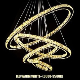 Luminária pendente de cristal para teto, cristal transparente, redondo, 4 anéis, 40 cm, 60 cm, 80 cm, luminárias de fonte