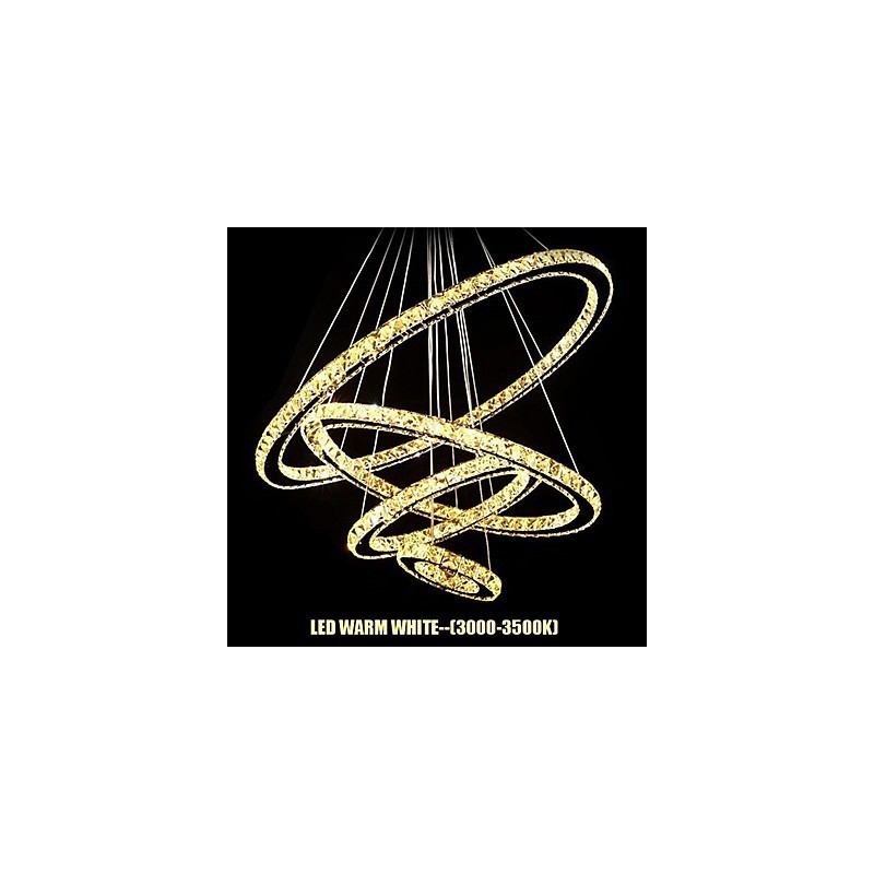 Luminária pendente de cristal para teto, cristal transparente, redondo, 4 anéis, 40 cm, 60 cm, 80 cm, luminárias de fonte