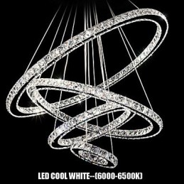 Luminária pendente de cristal para teto, cristal transparente, redondo, 4 anéis, 40 cm, 60 cm, 80 cm, luminárias de fonte