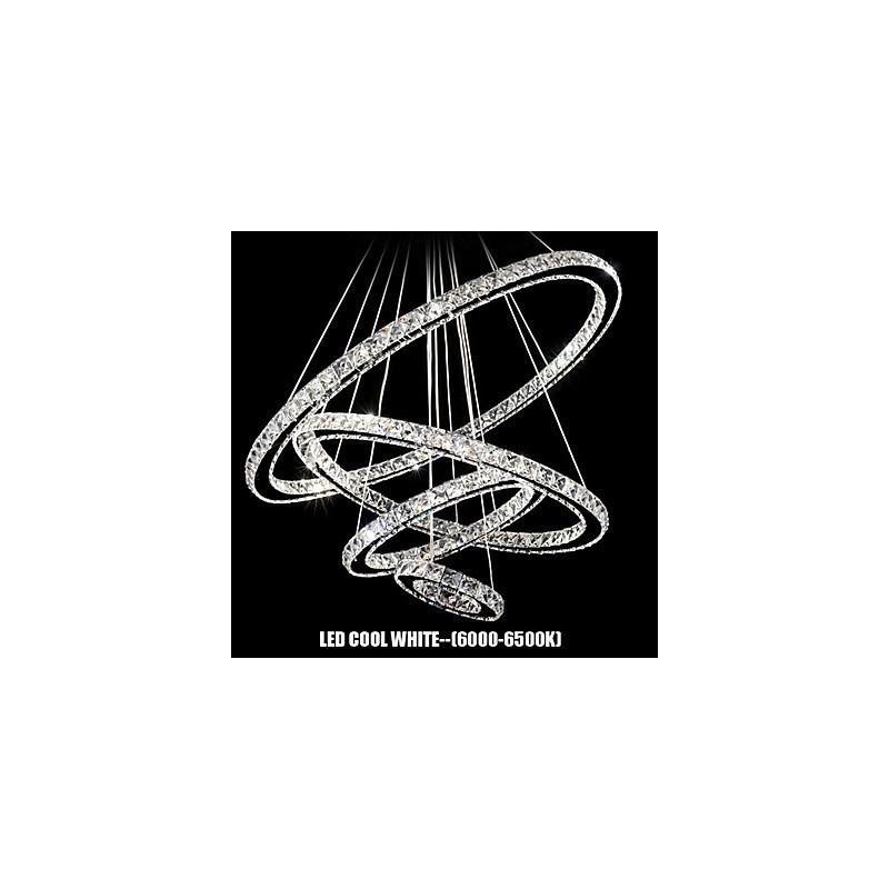 Luminária pendente de cristal para teto, cristal transparente, redondo, 4 anéis, 40 cm, 60 cm, 80 cm, luminárias de fonte