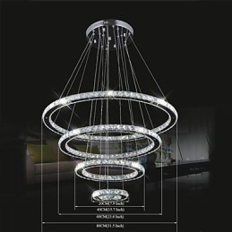 Luminária pendente de cristal para teto, cristal transparente, redondo, 4 anéis, 40 cm, 60 cm, 80 cm, luminárias de fonte