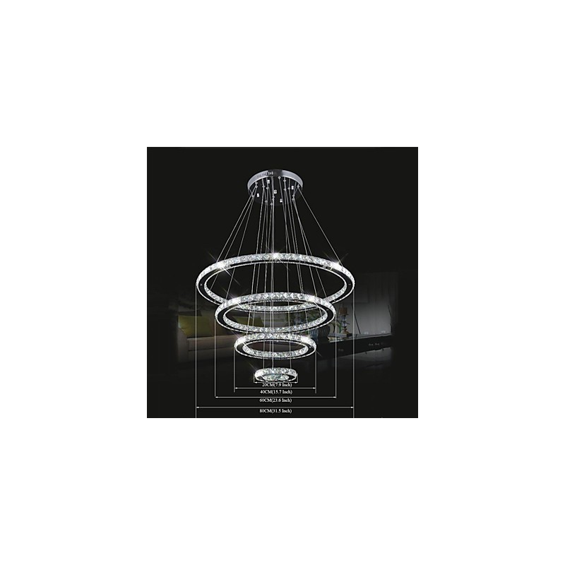 Luminária pendente de cristal para teto, cristal transparente, redondo, 4 anéis, 40 cm, 60 cm, 80 cm, luminárias de fonte