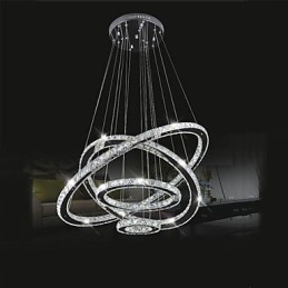 Luminária pendente de cristal para teto, cristal transparente, redondo, 4 anéis, 40 cm, 60 cm, 80 cm, luminárias de fonte