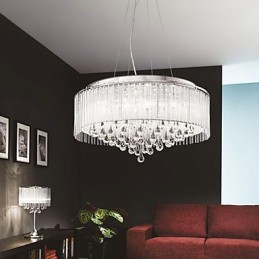 Moderno contemporâneo tambor cristal cromado pingente luz