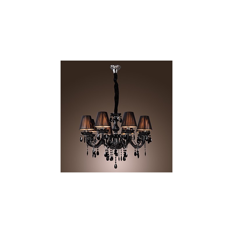 Lustre de luxo moderno preto cristal sala de estar 8 luzes