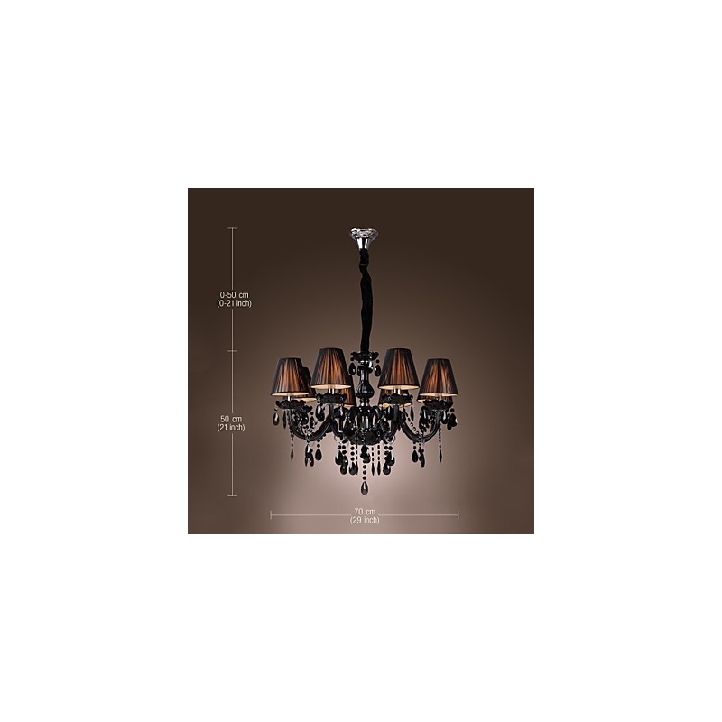 Lustre de luxo moderno preto cristal sala de estar 8 luzes