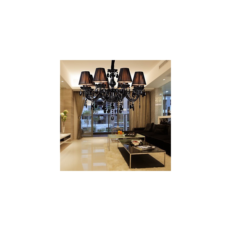 Lustre de luxo moderno preto cristal sala de estar 8 luzes