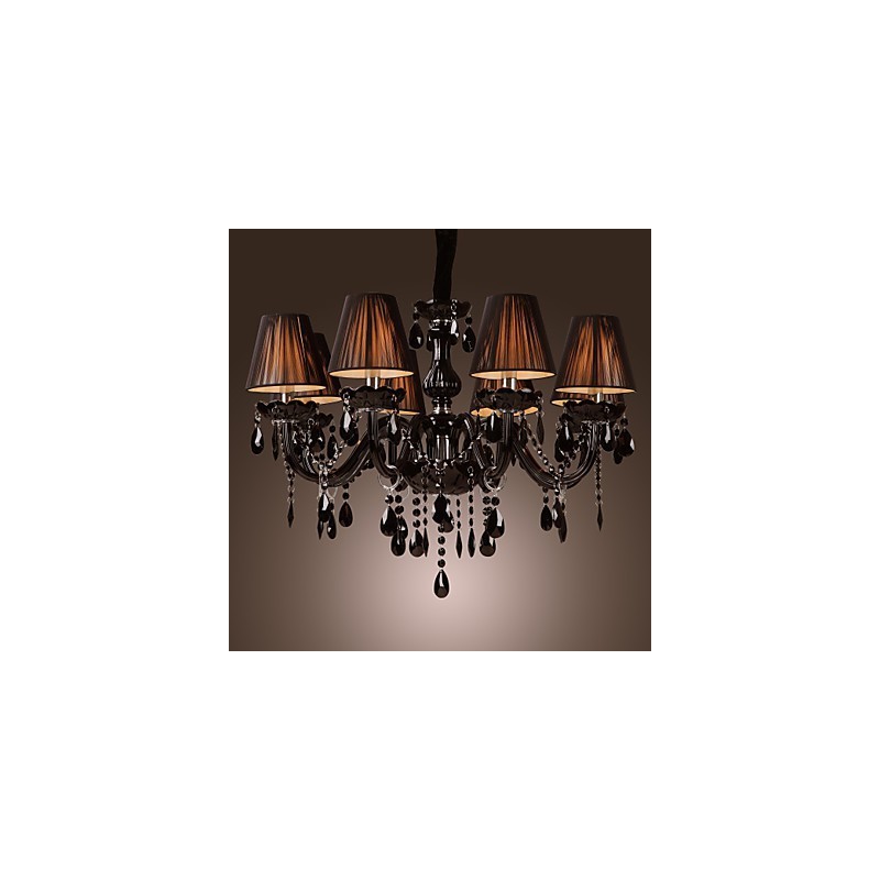Lustre de luxo moderno preto cristal sala de estar 8 luzes