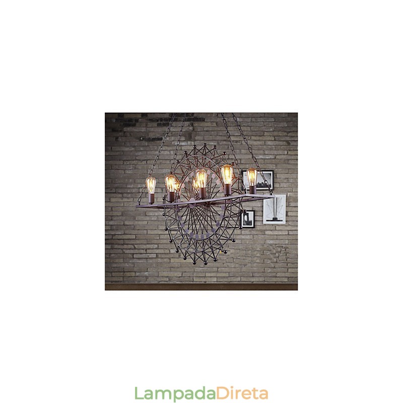 Luminária pendente estilo industrial com roda de arranha-céu