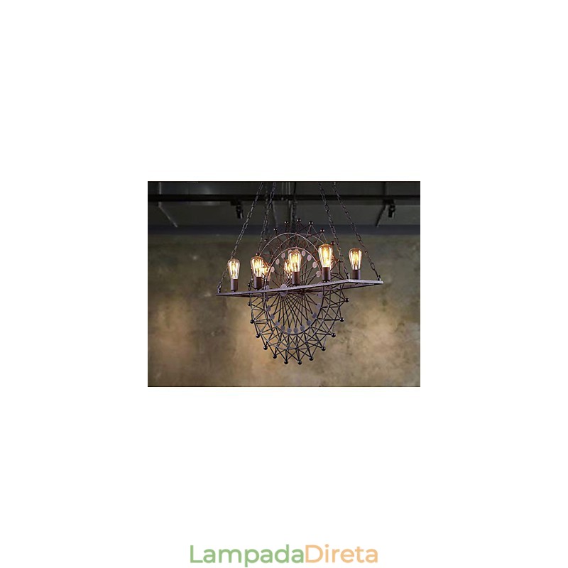 Luminária pendente estilo industrial com roda de arranha-céu