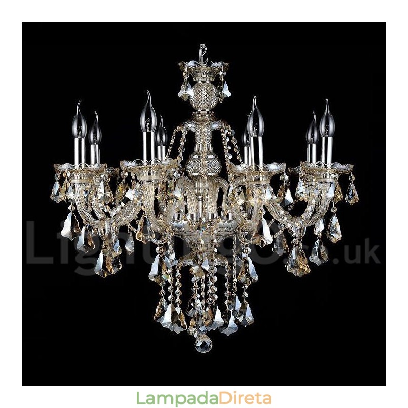 Lustre moderno de cristal K9 cor conhaque retrô com 8 luzes
