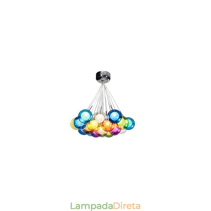 Luminária pendente moderna de vidro colorido Bubble Globe com 19 luzes