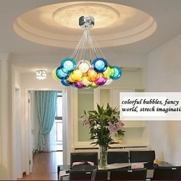 Luminária pendente moderna de vidro colorido Bubble Globe com 19 luzes