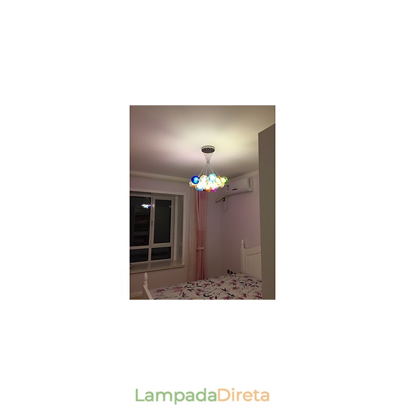 Luminária pendente moderna de vidro colorido Bubble Globe com 19 luzes