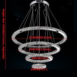 Luminária pendente moderna de cristal transparente para teto, luminária de iluminação com D100CM+D80CM+D60CM+D40CM