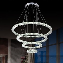 Luminária pendente moderna de cristal transparente para teto, luminária de iluminação com D100CM+D80CM+D60CM+D40CM