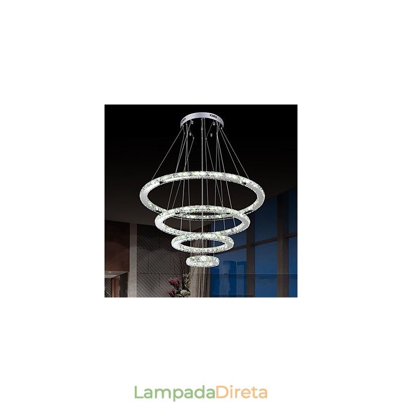 Luminária pendente moderna de cristal transparente para teto, luminária de iluminação com D100CM+D80CM+D60CM+D40CM
