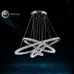 Luminária pendente moderna de cristal transparente para teto, luminária de iluminação com D100CM+D80CM+D60CM+D40CM