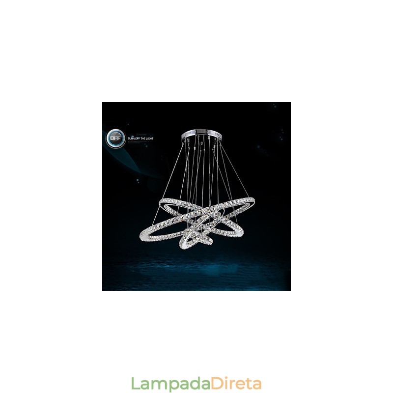 Luminária pendente moderna de cristal transparente para teto, luminária de iluminação com D100CM+D80CM+D60CM+D40CM