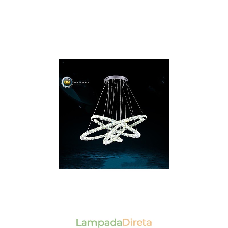 Luminária pendente moderna de cristal transparente para teto, luminária de iluminação com D100CM+D80CM+D60CM+D40CM