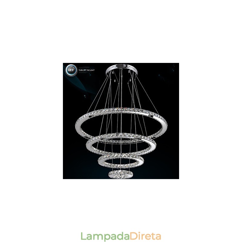 Luminária pendente moderna de cristal transparente para teto, luminária de iluminação com D100CM+D80CM+D60CM+D40CM