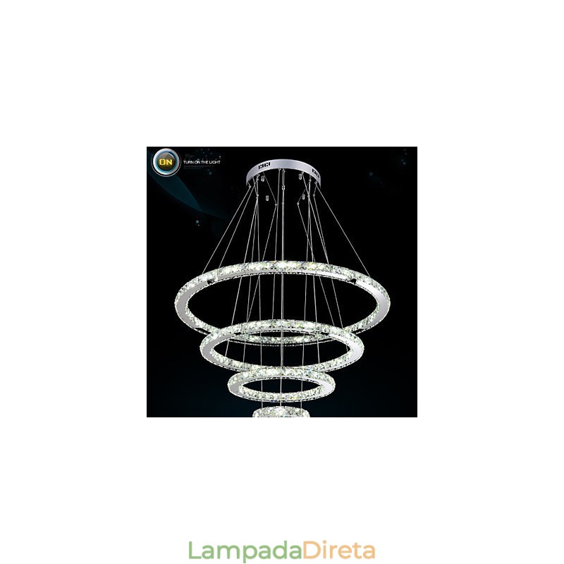 Luminária pendente moderna de cristal transparente para teto, luminária de iluminação com D100CM+D80CM+D60CM+D40CM