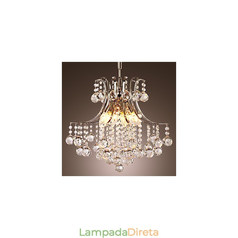 Luminária pendente de luxo moderna em cristal com 6 luzes