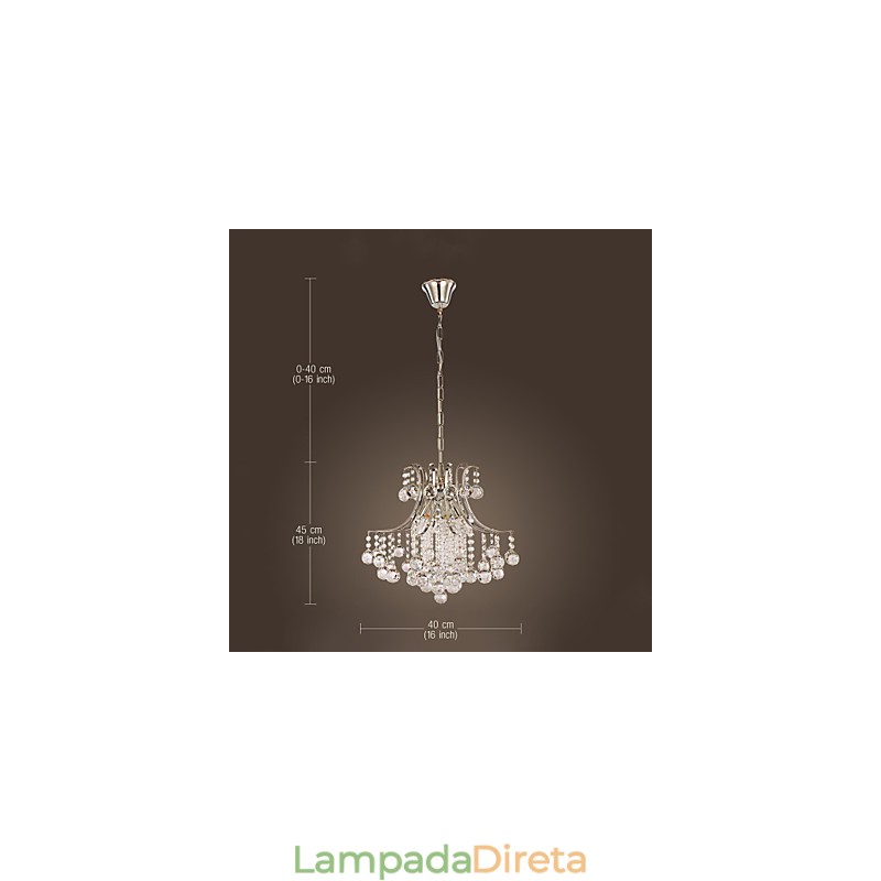 Luminária pendente de luxo moderna em cristal com 6 luzes